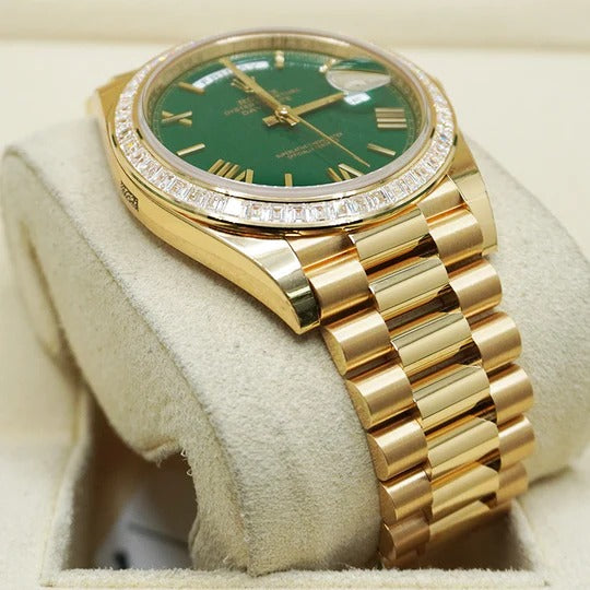 Rolex Date 40 228398TBR Yellow Gold Green Roman Dial