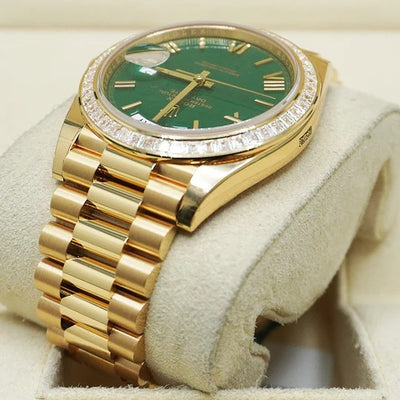 Rolex Date 40 228398TBR Yellow Gold Green Roman Dial