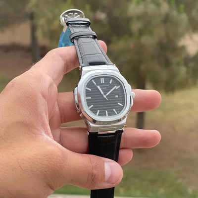 Patek Philippe Luxury Watch – Classic Black Dial with Leather Straps