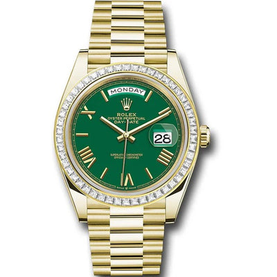 Rolex Date 40 228398TBR Yellow Gold Green Roman Dial